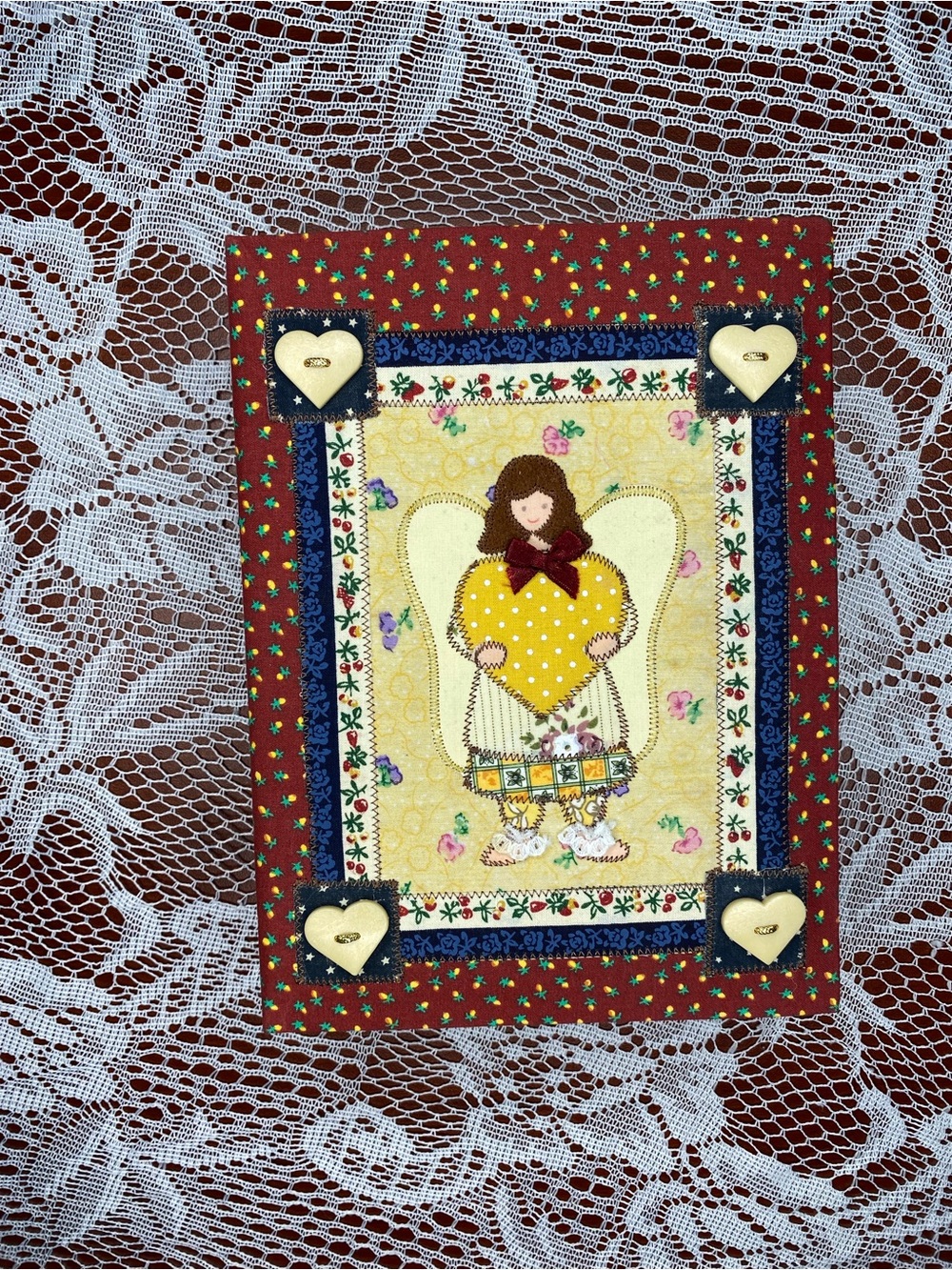 Handmade Angel Heart Applique Wall Art - Yellow & Red
